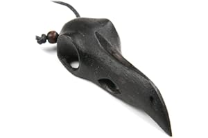 Drachensilber Rabe Schmuck Anhänger Raben Schädel Skull Holz Handarbeit Halskette Biker Gothic