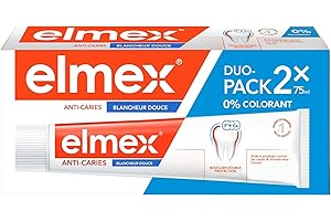 ELMEX - Dentifrice Elmex Anti-Caries Blancheur Douce 0 % Colorants - Caries - Dents Sensibles, Gencives Douloureuses, Protection de l'Email - 2 x 75 ml