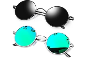 KANASTAL Polarizadas Alta Protección Gafas de Sol Redondas Bisagras de Resorte Hombre y Mujer Vintage UV400 Lentes 46mm