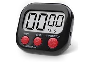 Pitasha Timer da Cucina Digitale, Cronometro Timer Magnetico con Allarme, Forte e Ampio Display LCD per Cucina, Bagno, Aula (Black-Red)