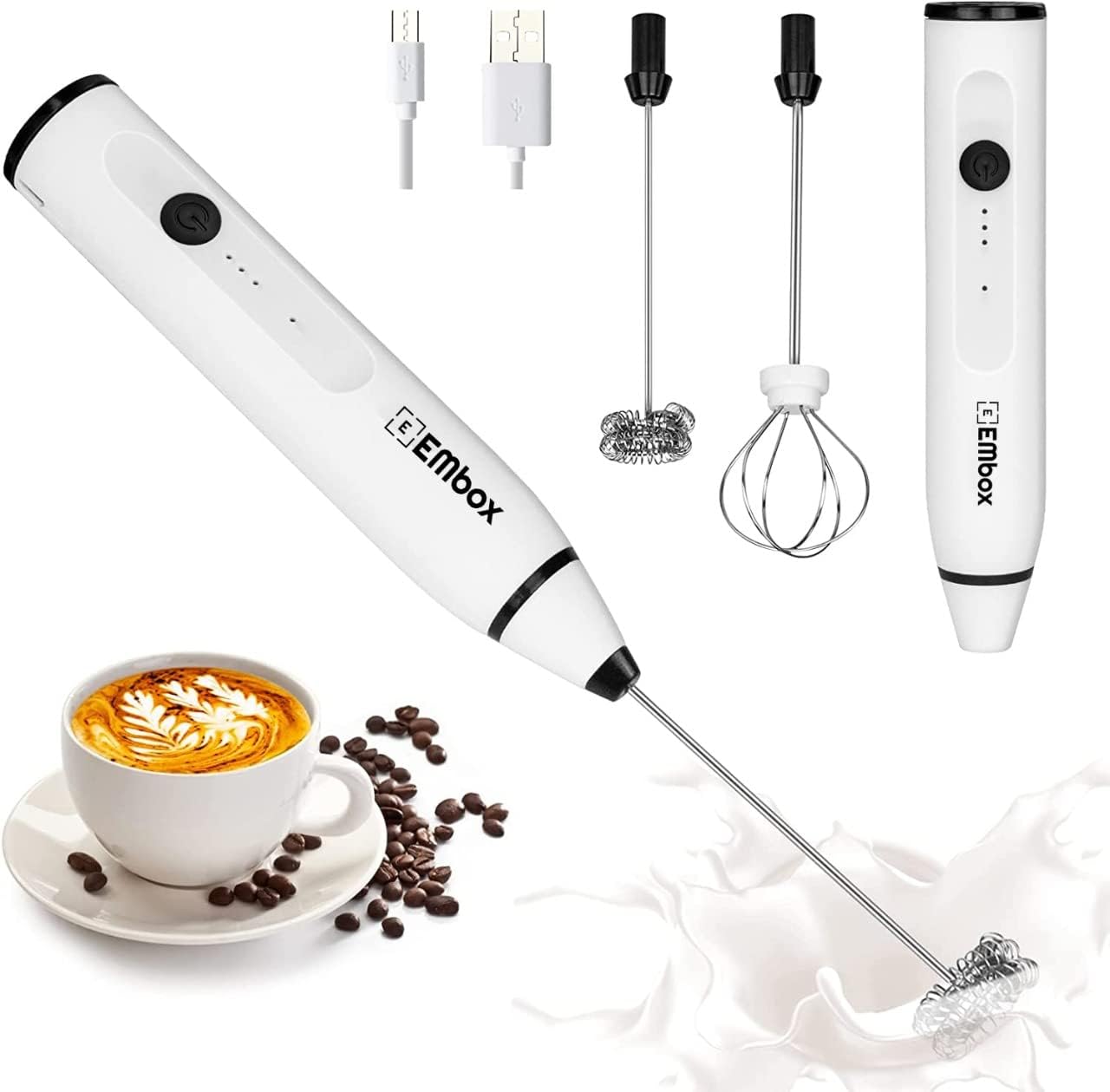 Embox Coffee Frother Electric with 3 Powerful Speeds-USB Rechargeable Coffee Blender/Coffee Beater for Cappuccino Coffee Milk
