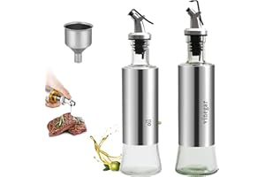 GiReich Bottiglia di Olio, Olio e Aceto Dispenser Olio Cucina in Vetro Non Sgocciola, Bottiglia di Olio d'oliva con Dosatore e Imbuto per Padella, BBQ, Insalata, 300ml *2