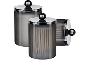 Zorplex Set de 3 Recipientes de Almacenamiento de Acrílico Transparente con Tapa, para Bastoncillos de Algodón, Discos Desmaquillantes, Bolas de Algodón, Accesorios de Baño o Tocador (Negro)