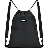 WANDF Drawstring Backpack with Shoulder Padded Gym Bag Sports Bag Backpack Gym Gym Ropes Adjustable for Men and Women (Black)