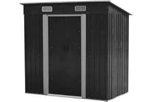 COZYBRITE Garden Storage Shed Metal 6 x 4 FT Outdoor with Base Vents Lockable Sliding Doors Sloped Pent Roof for Patio Backyard Bike Tool All-Weather (Grey)