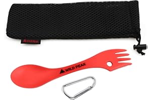 Wild Peak Plastic Spork - Lightweight & Strong All in one Spoon, Fork, Knife Cutlery with Optional Storage Bag ▲ (Fire Red, with Storage Bag)