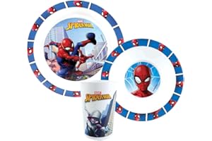 FUN HOUSE | Set Vaissellle Spiderman Pour Enfant | 1 verre, 1 Assiette + 1 Bol | Réutilisable + Micro-Ondable | Licence Officielle Marvel | Fan Spiderman | Marque Française | Idée Cadeau Enfant