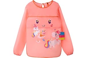 FAMIDIQGO Blouse d’artiste imperméable pour enfants, Pour filles et garçons, Manches longues, Avec poche pour la peinture, la pâtisserie