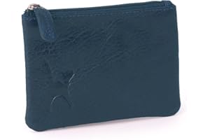 Catwalk Collection Handbags - Damska Mała Skórzana Portmonetka - Saszetka z Zamkiem na Monety - Ochrona RFID - Pudełko Prezentowe - Mimi - Niebieski