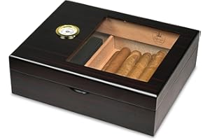 ‎SLEGE Slege Zigarren Humidore,Humidor-Zigarren,Glasplatte,Spanische Zeder Zigarrenbox,mit Zigarrenbefeuchter,Hygrometer,Teiler, Kuba Zigarren Zubehör,Männer Geschenk (10-30 zigarren)