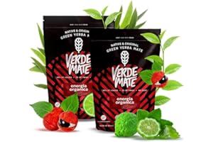 Verde Mate Green Energia Organica 1 kg (2x500g) – Yerba Maté Bio avec Guarana, Source Naturelle d’Énergie, Saveur Fraîche & Stimulante
