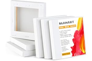 MIAHART 6 piezas Mini Lienzos, 10x10cm Lienzo Blanco en Blanco Lienzos Artísticos Lienzos para Pintura al óleo Acrílica y Decoración