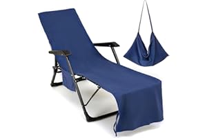 MIECOAE Schonbezug für Gartenliege oder Gartenstuhl - Frottee Liegenauflage Garten Mikrofaser Sonnenliege Handtuch mit 3 Taschen, Einfarbig Handtücher für Schwimmbäder, Strände, Gartenhotels(L5-1)