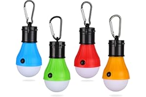 ‎YIZHET Yizhet LED Camping Lamp Lantern Tent Lamp Bulb Set Emergency Light with Carabiner Waterproof Portable Camping Lantern LED for Camping, Adventure, Fishing, Garage, Emergency, Power Failure (4 Pieces)