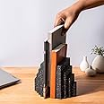 ESQ Living Accordion Bookends for Shelf | Decorative Bookends for Shelves and Home | Book end/Stopper for Office Decor, Heavy Books, Living Room & Bedroom - Set of 2 (Speckled Black)