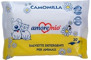 AMORE MIO 300 Salviette Tascabili alla Camomilla per Occhi e Orecchie di Cani, Gatti e Animali Domestici, Disinfettanti e Igienizzanti, 19x13 cm - 10 Confezioni da 30 Salviettine