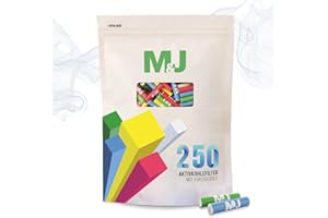 Mari & Juan 250 Aktivkohlefilter 6mm Slim Size I Aktivkohlefilter dünne Filter mit Aktivkohle aus Kokosschale, 250 Stück, bunt I Schadstoffärmeres Raucherlebnis