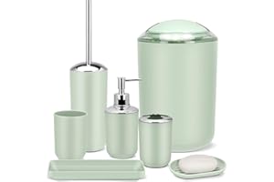 IMAVO Bathroom Accessory Set - 6 Piece Green Bathroom Accessories Set with Trash Can, Soap Dispenser, Soap Dish, Toothbrush Holder & Cup, Toilet Brush Holder, Bathroom Decor Sets Accessories Complete