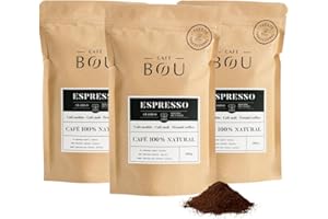 Café BOU - Café Molido para Espresso | 100% natural | Con Aroma Chocolate | Cuerpo e Intensidad Alta | Tueste Alto | Ideal para Espresso | Packs 3 paquetes x 250gr