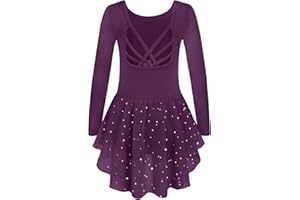 Arshiner Vêtements de Ballet Filles 2-10 Ans Robe de Ballet à Manches Longues Robe de Danse de Ballet pour Enfants Dos Nu Costume de Ballet en Coton Corps de Danse avec Jupe de Ballet Tutu