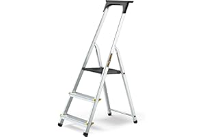 Drabest ESCALERAS Serie Pro Escalera de Tijera de Aluminio Escalera Doméstica de 3 Peldaños 150kg - Aluminio con Pies Antideslizantes y Plataforma de Escalera de Trabajo - 40x121x12cm