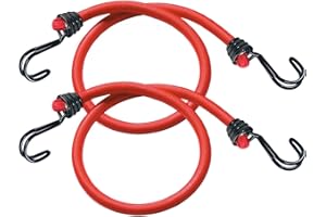 Master lock 3020E Cuerdas elásticas con Ganchos, Paquete de 2 Tensores, Gancho Invertido, Óptimo para Sujetar Cargas Pequeñas, Camping, Mudanzas, Rojo, 60 cm