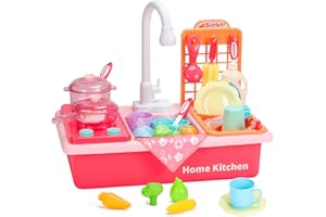 NUKIED Zlewozmywak kuchenny, zestaw zabawkowy z obiegiem wody, zmywarka do naczyń, akcesoria dla dzieci, zestaw do zabawy z bieżącą wodą, prezent dla dziewcząt i chłopców