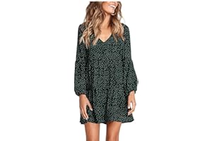 XIVISTO Vestito da Donna Maniche Lunghe Casual Abito in Scollo V a Pieghe Sexy Abito Mini Corto con Maniche a Lanterna Abitino Primavera Autunno Inverno