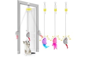AYESY Porte Suspendue Souris Jouet Chat Interactif 3 Pièces Jeu Chat Chaton Interieur Jouet à Plumes avec Grincement avec Couineur et ueue de Plume Jouet Chaton pour Jouant Chasse Exercer