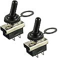 HUAREW KN3(D)-101 Metal Toggle Switch On/Off 12V 25A 2 Position 2 Pin Waterproof with Rubber Cover (2 Pcs)