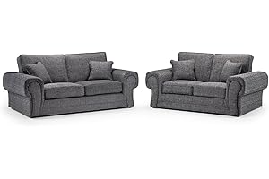 Honeypot Sofa - Wilcot 3 + 2 Seater Sofas for Living Room - Soft Grey Fabric Upholstered Sofa Set | Setup Included | Made in EU | Built to Last (3+2 Set)