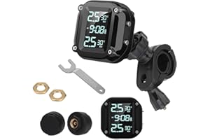Mulcort Sistema di monitoraggio della Pressione dei Pneumatici Wireless per Moto TPMS di Ricarica USB per Moto con 2 sensori Esterni Display LCD Digitale TPMS per Moto a Due Ruote