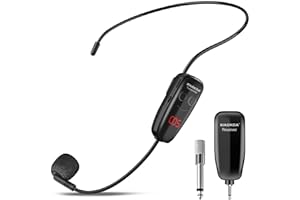 XIAOKOA Micrófono Inalámbrico,Micrófono de Diadema Inalámbrico, UHF Wireless Microphone con Pantalla Digital LED,para Amplificador/Altavoz/Sistema PA