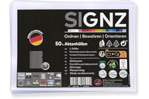 SIGNZ Koszulki na dokumenty (DIN A5, bardzo mocne 120 my), 50 sztuk, groszkowane, neutralne pod względem emisji CO2, wyprodukowane w Niemczech