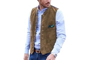 AeoTeokey Chaleco de traje para hombre de piel de ante vintage casual vaquero occidental chaleco