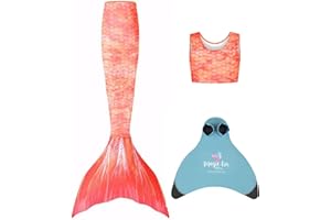 Planet Mermaid Girls Kids 3 Piece Vivid Colour Swimming Mermaid Tail, Crop Top & Wear-Resistant Magic Fin Monofin (Included)