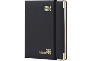 POPRUN Agenda 2024 2025 Semainier 22 x 16,5 cm, Premium Planner Scolaire 17 Mois De Août 2024 à Déc 2025, Couvercle en cuir de coton PU, Onglets Mensuels, Papier Certifié FSC® 100 g/m² - Noir