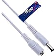 1STec 0.5m 50cm Short White 2.1mm 5.5mm Male to Female Extension Cable Jack Plug Socket Connector Power Supply Copper Wire Cord Adapter Lead for 12v CCTV Security Surveillance Cameras LED Strip Lights