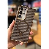 Coverzone Galaxy S24 Ultra ile uyumlu Kılıf Karbon Fiber G&ouml;r&uuml;n&uuml;ml&uuml; Magsafe ile uyumlu Stand olabilen Carbon Case Tam G&ouml;vde Ko