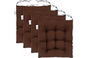 Dhouse 4Pcs Seat Pads for Dining Chair 40x40cm Garden Chair Cushions with Ties Comfortable Washable Square Seat Pad for Garden Patio Kitchen Dining Outdoor Office Classroom (Coffee)