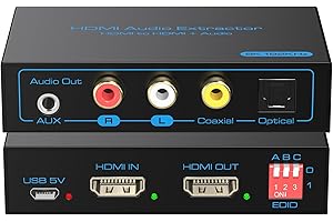 FQUANMAP 8K 60Hz HDMI Audio Extractor 4K 120Hz zu Optisch Koaxial AUX Konverter Unterstützt HDCP Digital DTS 5.1 EDID Management PCM 2.0 für Fire TV PS4 PS5 Xbox