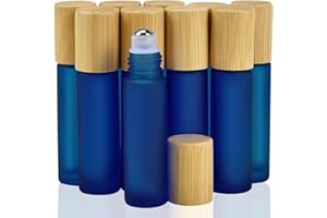 ENENES 10 flaconi a rullo per oli essenziali, con sfera in acciaio inox e coperchio in bambù, perfetti per aromaterapia (blu scuro)