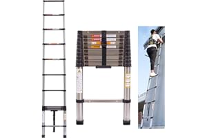 HUINI 3,2m Teleskopleiter Ausziehleiter Edelstahlleiter für Wohnmobil/Dachboden/Büro/Warenhaus Mehrzweckleiter leicht zu tragen 150 Kg Belastbar