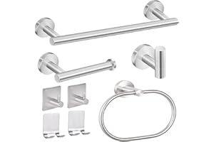 Linyoish 8 Pezzi Set Accessori Bagno Acciaio inossidabile Portasciugamani, porta carta igienica, anello portasciugamani, gancio per accappatoio, ganci adesivi, porta rasoio adesivo (Argent)