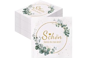 GROVBLE 80 Stück Servietten Schön Dass Du Da Bist,Servietten Hochzeit Geburtstag Eukalyptus für Geburtstag Hochzeit Taufe Kommunion Konfirmation Einladung und jede Feier Party. (bb)