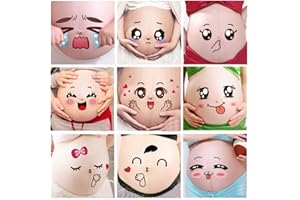 OUDQFCJ 9 Pièces Accessoires Photo Grossesse Autocollants Expressions Faciales pour Femmes Enceintes Future Maman Décoration Ventre Photographie Maternité Drôle et Mignon