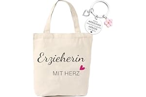 JENICH Erzieherin Geschenk Erzieherin Stofftasche Erzieherin Schlüsselanhänger Erzieherin Geschenk Erzieherin mit Herz Lehrerin Abschiedsgeschenk Weihnachtsgeschenke Danke Geschenk für Erzieherin Frauen