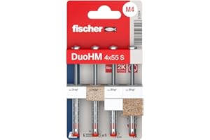 fischer 572914 DuoHM kołki rozporowe, 4 x 55 S TX ze śrubą metryczną i napędem TX do mocowania wsporników telewizyjnych, świateł, półek ściennych itp. w materiałach budowlanych panelowych (4 sztuki)