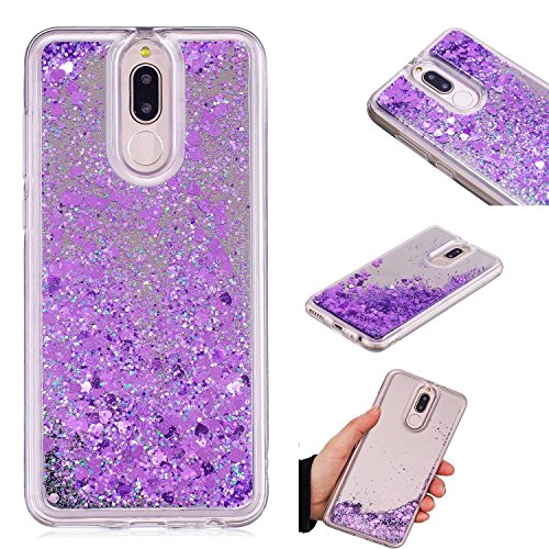 BRAVODE Huawei Mate 10 Lite Case,[Mirror function][Shine]Huawei Mate 10 Lite Cover [Protection] Bling Love Heart Inside Glitter Non Slip Soft Gel TPU Silicone Case for Huawei Mate 10 Lite (Purple)