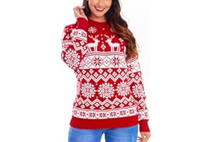HAAS TRADING® Women's Knitted Christmas Jumpers – Unisex Adults Snowflake Reindeer Xmas Rudolph Nose Funny Elf Joker Sweater Merry Christmas Novelty Sweatshirts Top Plus Size S-2XL